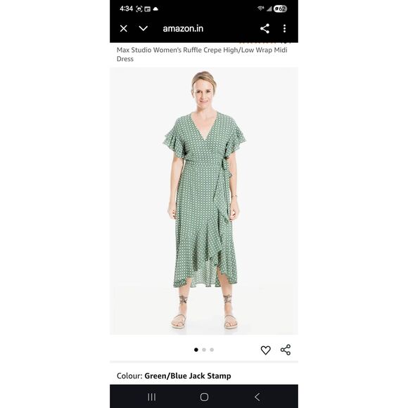 Max Studio Women's Ruffle Crepe High/Low Wrap Midi Dress, Grn/Blue,NWOT, XS - Picture 3 of 9